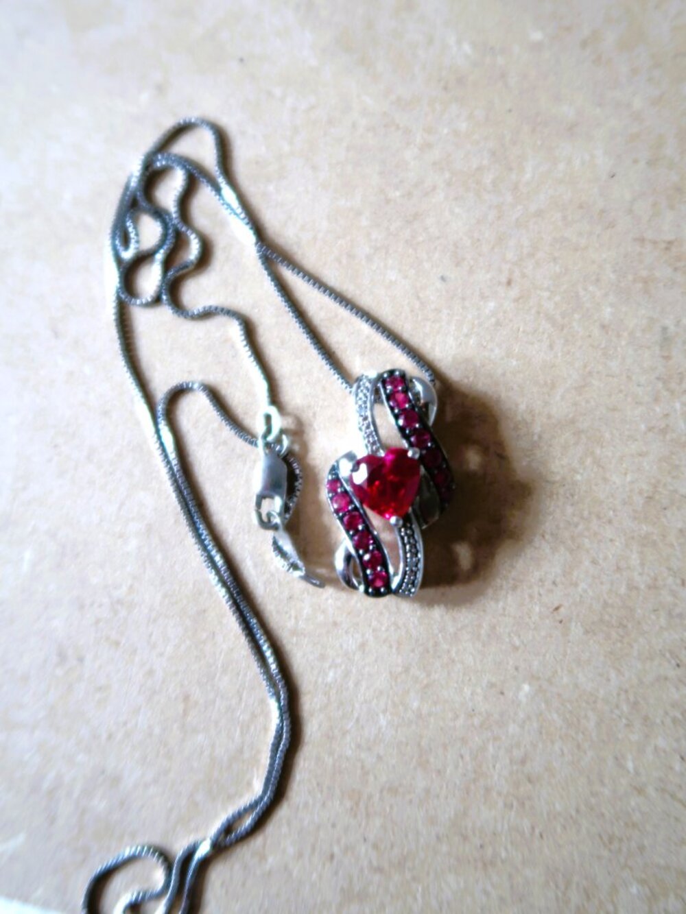 Sterling Silver Pendant Necklace Pink Love Stones with Stamped 925 Quality Chain - Picture 8 of 10